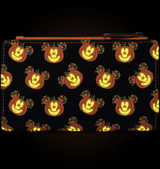 Disney Mick-O-Lantern GITD Glow in the Dark Pumpkin Flap Wallet