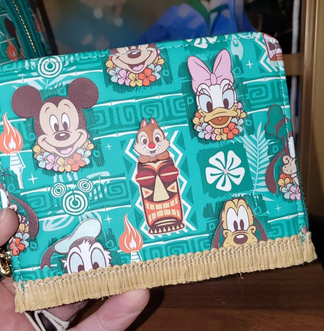 Disney Green Tiki Grotto Treasures Mini Backpack and Matching Zip Around Wallet