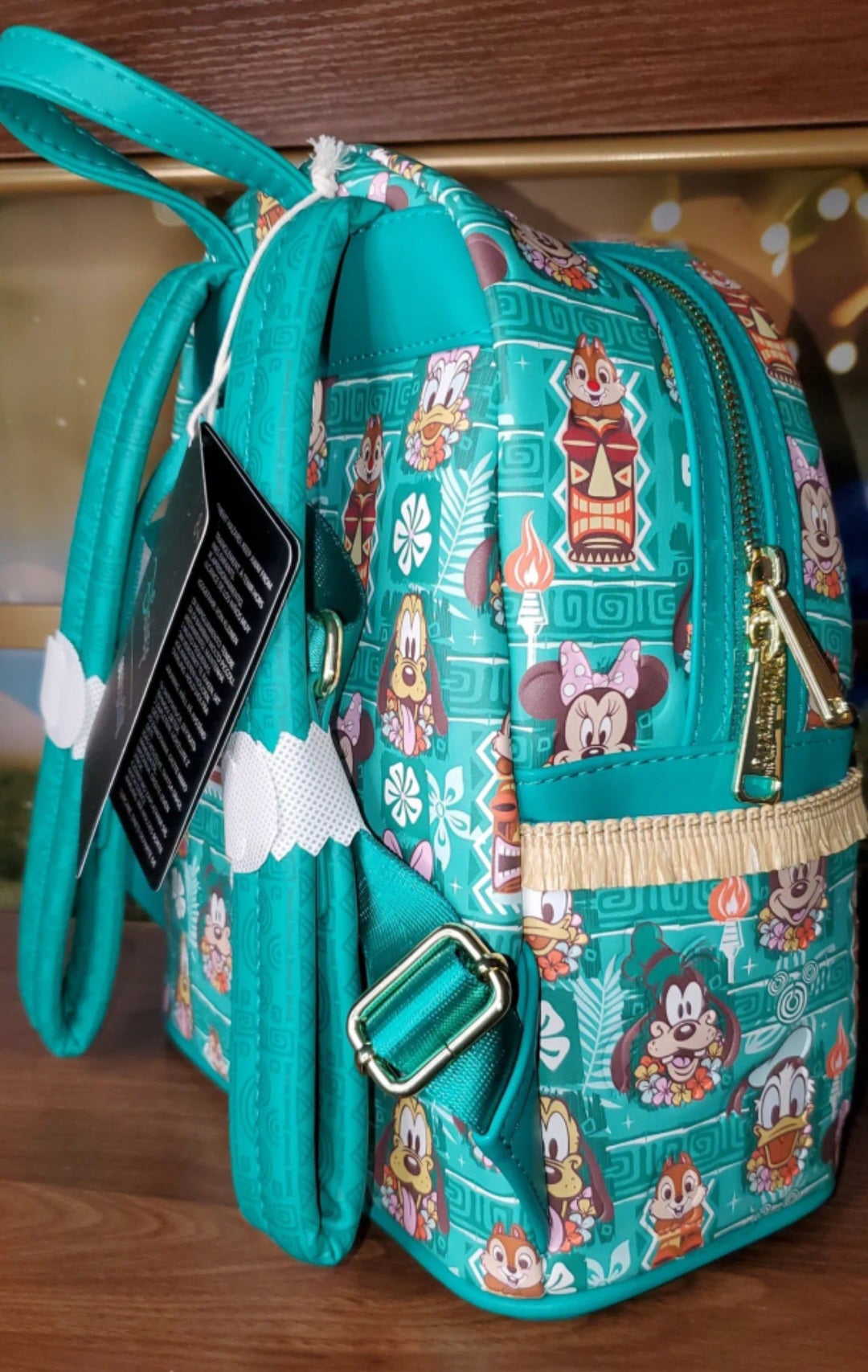 Disney Green Tiki Grotto Treasures Mini Backpack and Matching Zip Around Wallet