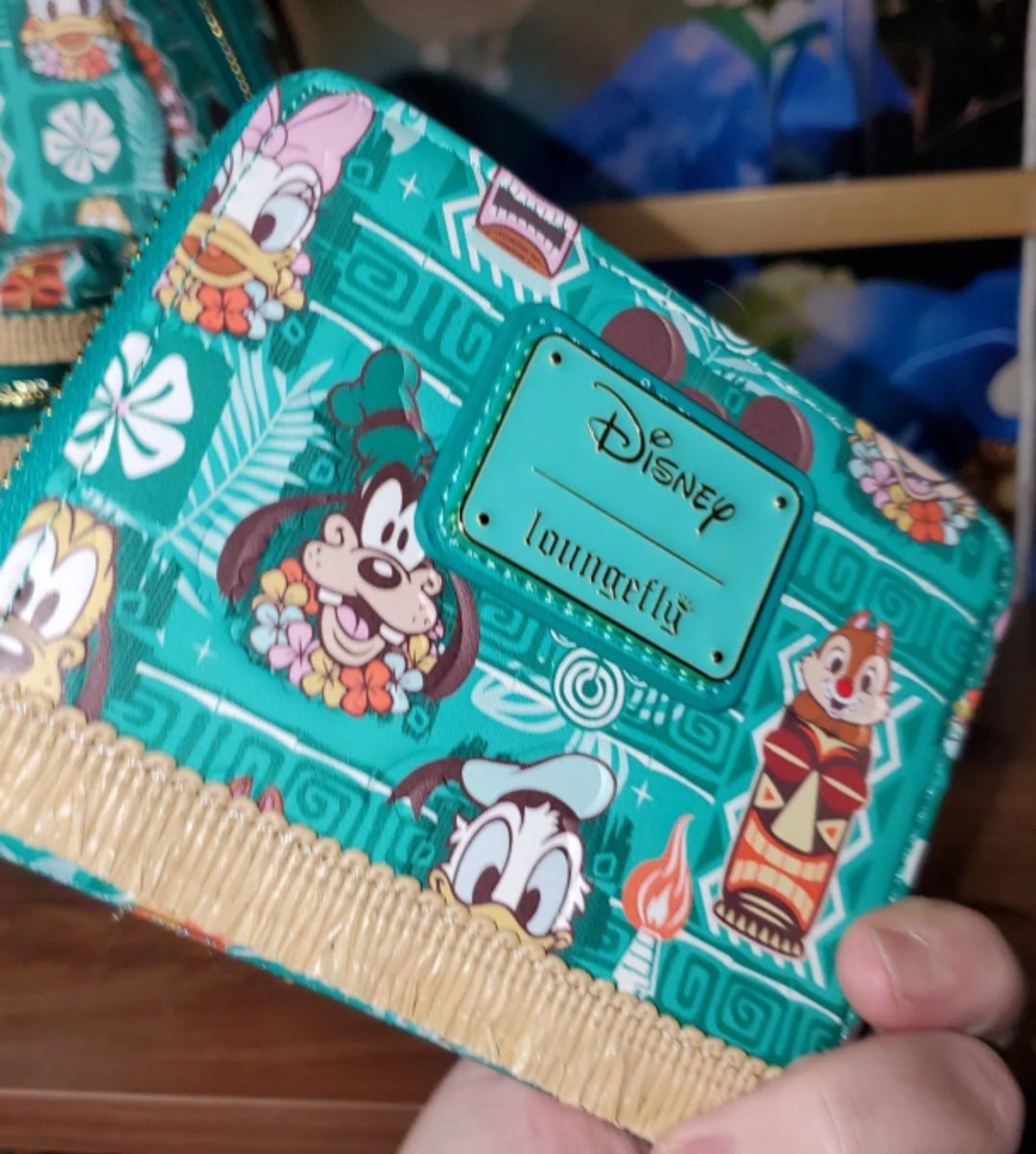 Disney Green Tiki Grotto Treasures Mini Backpack and Matching Zip Around Wallet