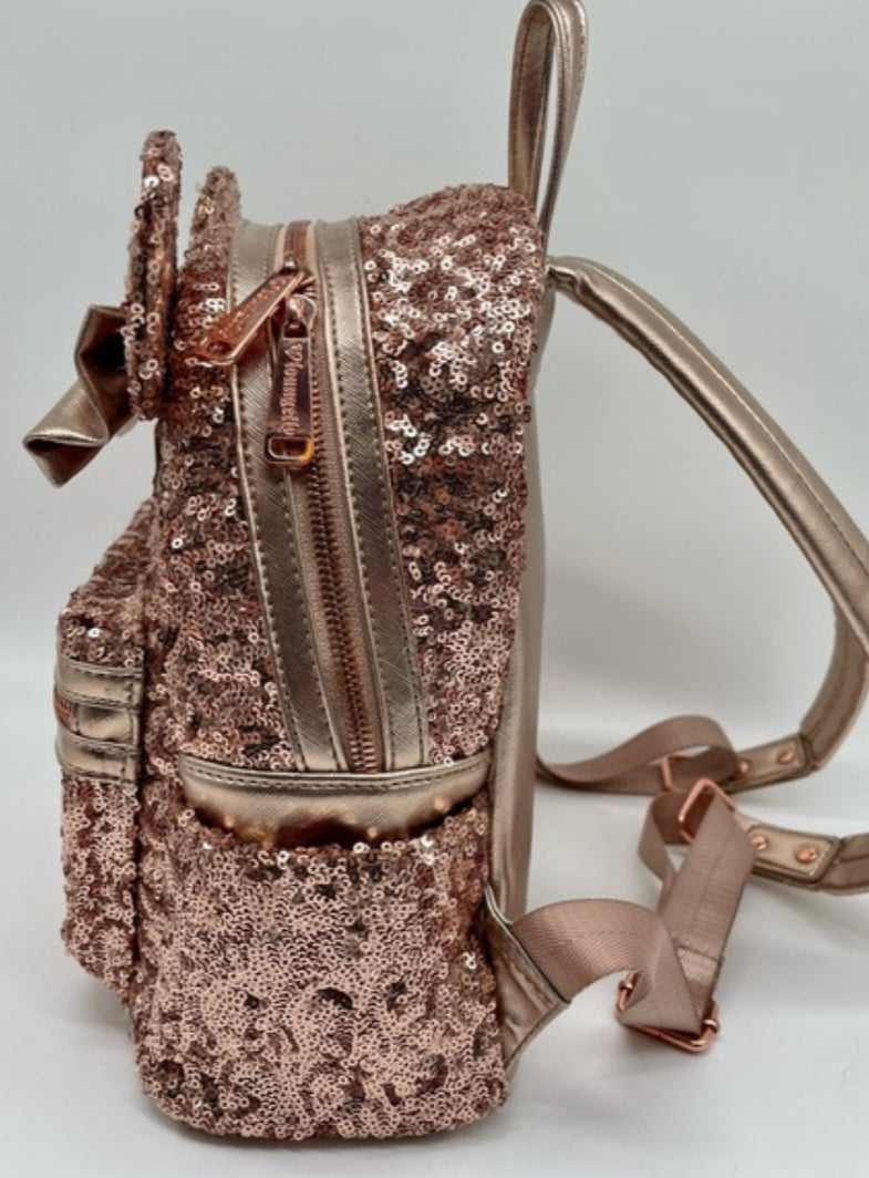 Disney Parks Rose Gold HEART TAG RARE Sequin Mini Backpack