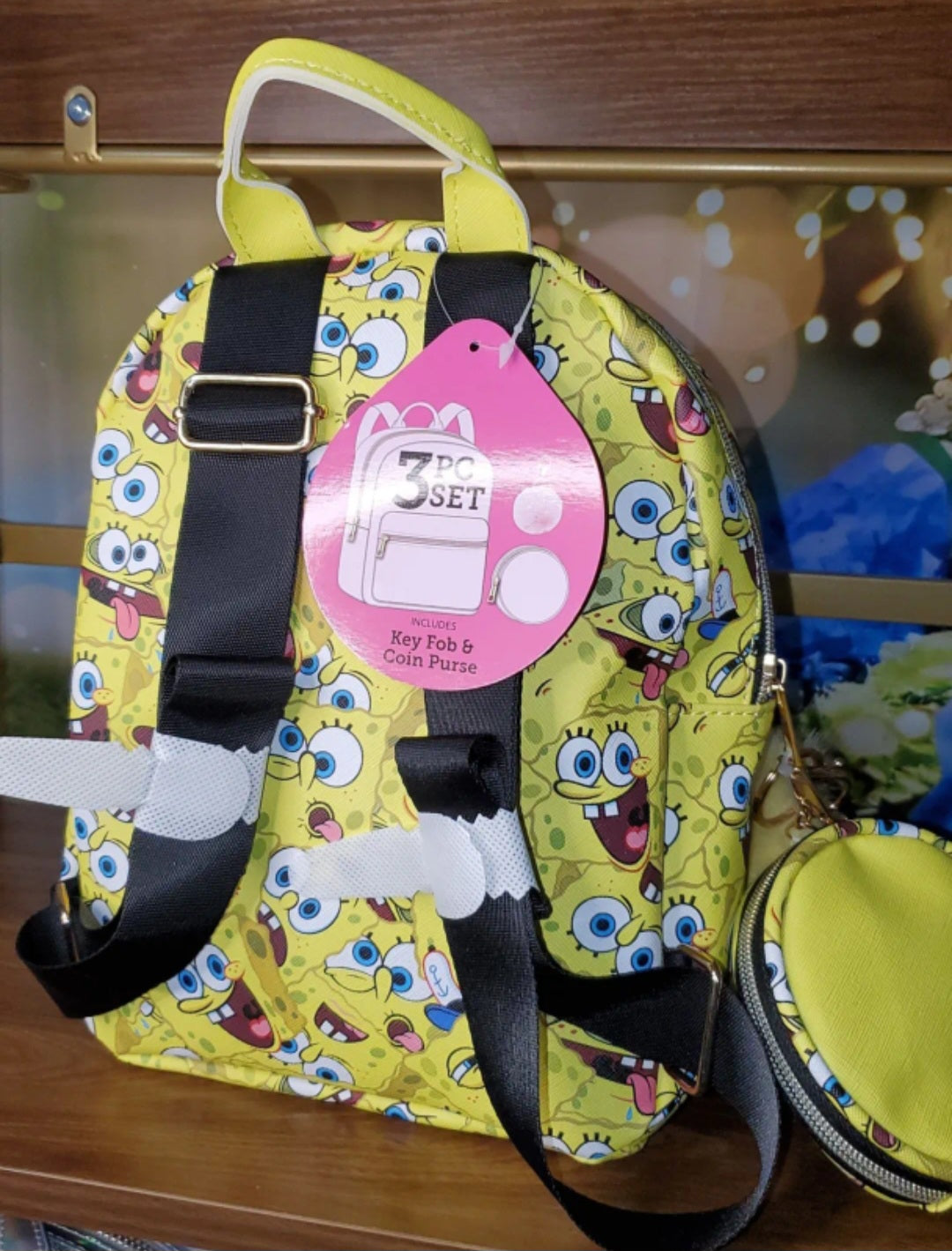 Nickelodeon SpongeBob Square Pants AOP Mini Backpack with Matching Coin Purse and Keychain Bag Clip