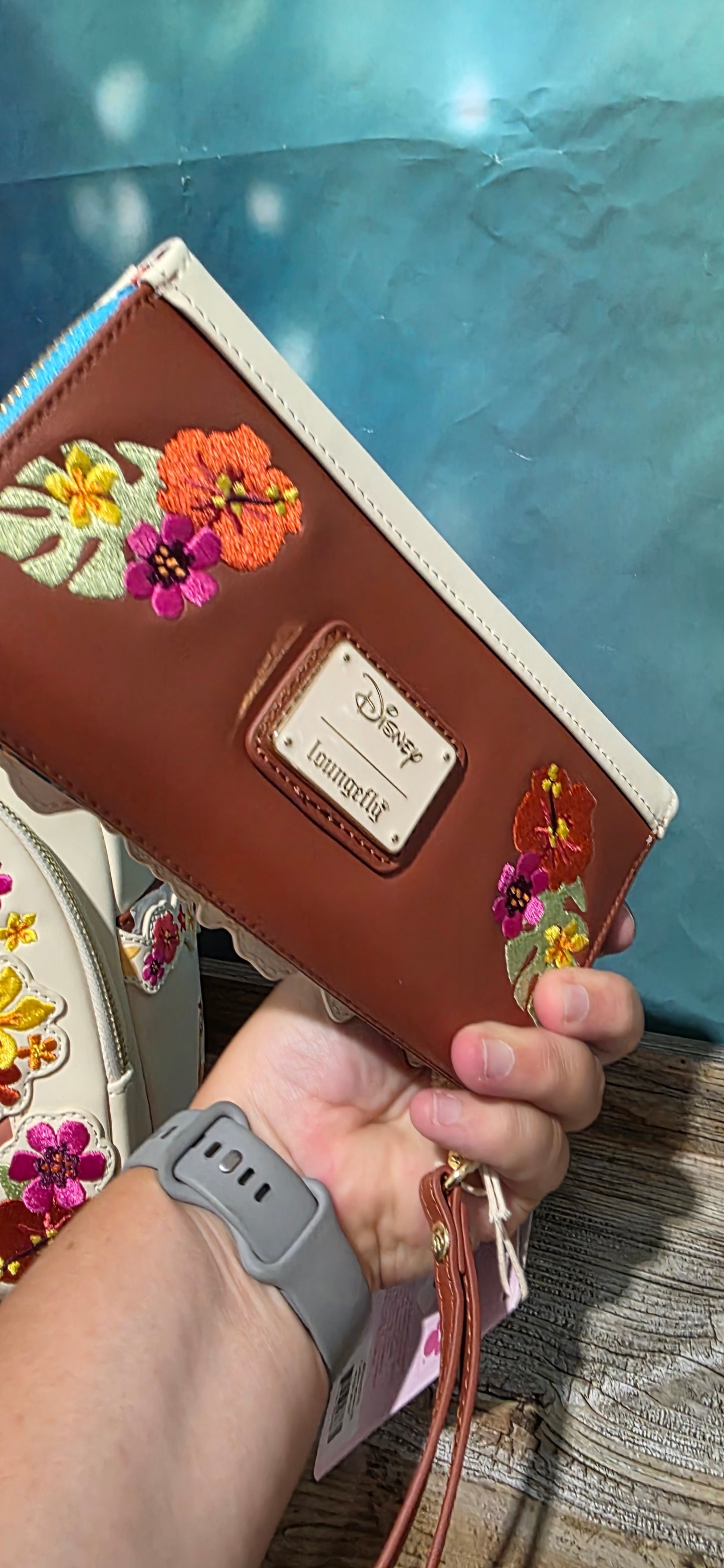 BUNDLE: Loungefly Disney Moana Floral Mini Backpack and Matching Wristlet Wallet