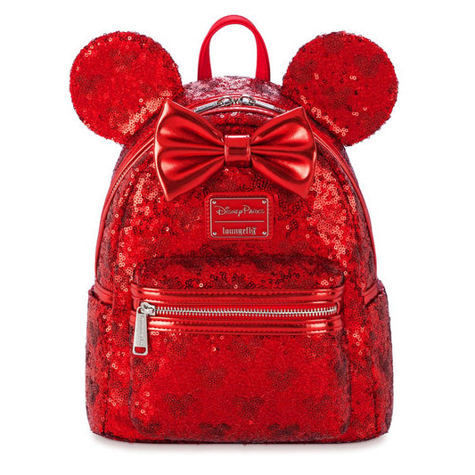 Disney Parks Minnie Mouse Red Hidden Mickeys Sequin Mini Backpack with Matching Ears Headband