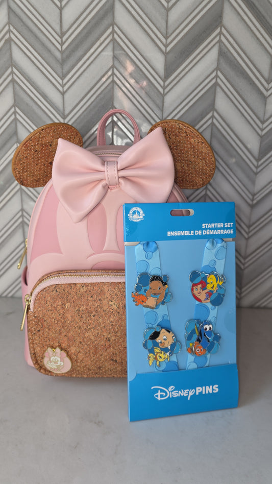 Disney Minnie Mouse Cosplay Blush Cork Trading Pin Mini Backpack with Starter Pin and Lanyard Set