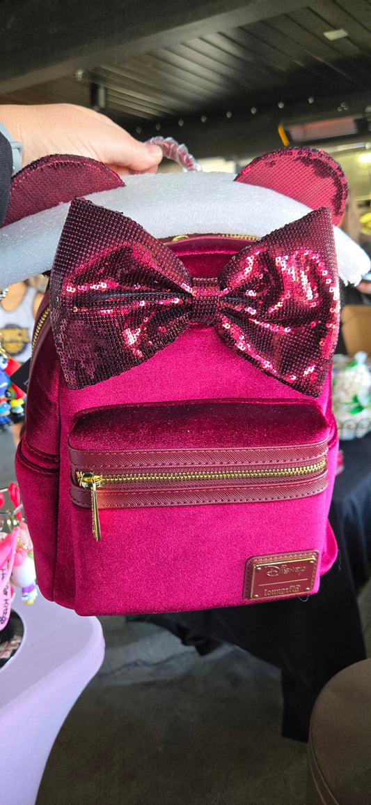 Disney Maroon Velvet Minnie Mouse Christmas Mini Backpack