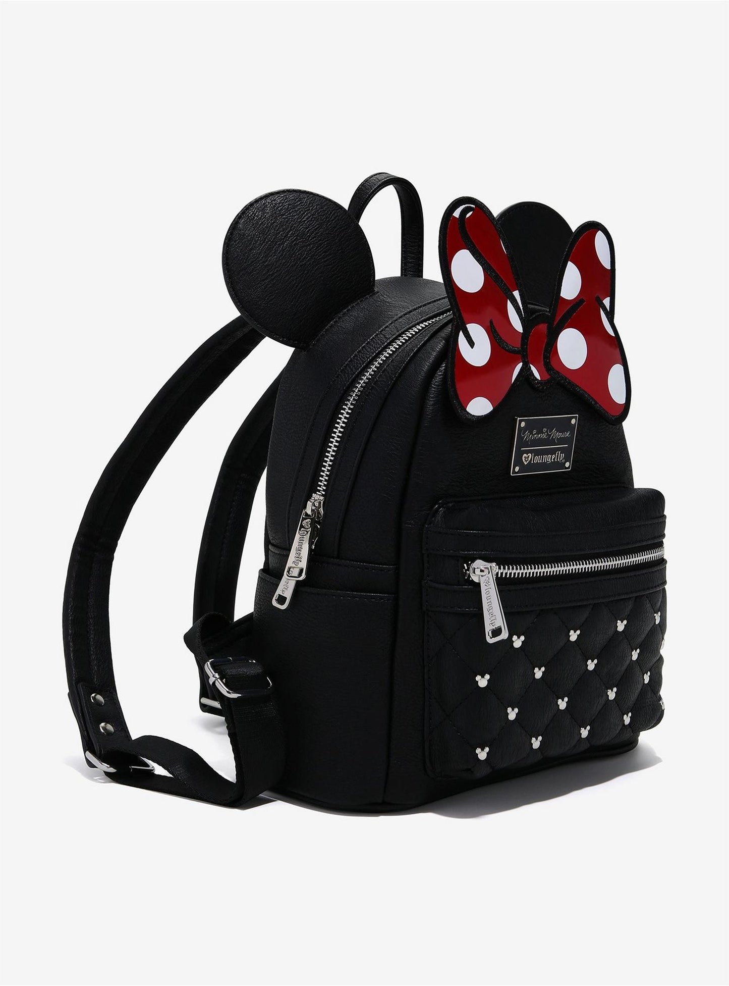 Disney Minnie Mouse Black Classic Quilted Stud with Red Polka Dot Bow Mini Backpack