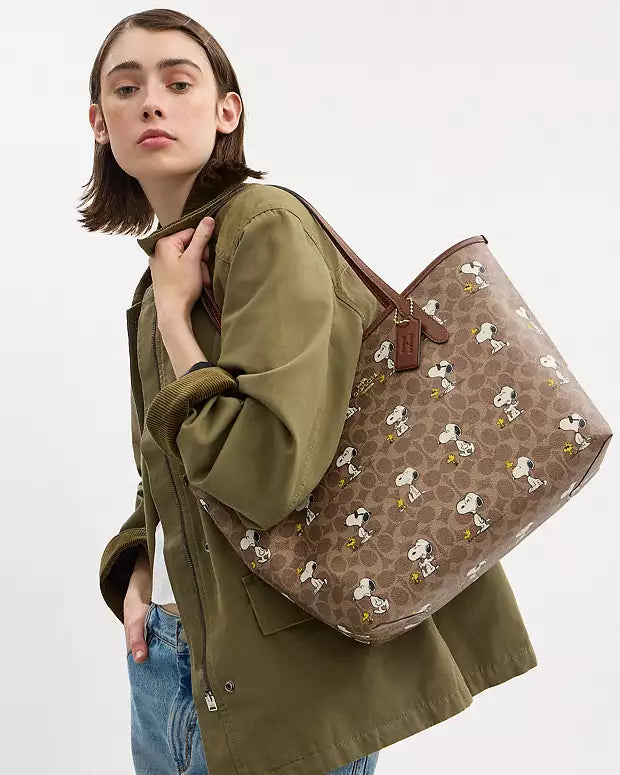 Coach X Peanuts 75th Anniversary Snoopy City Tote Bag in Signature Canvas