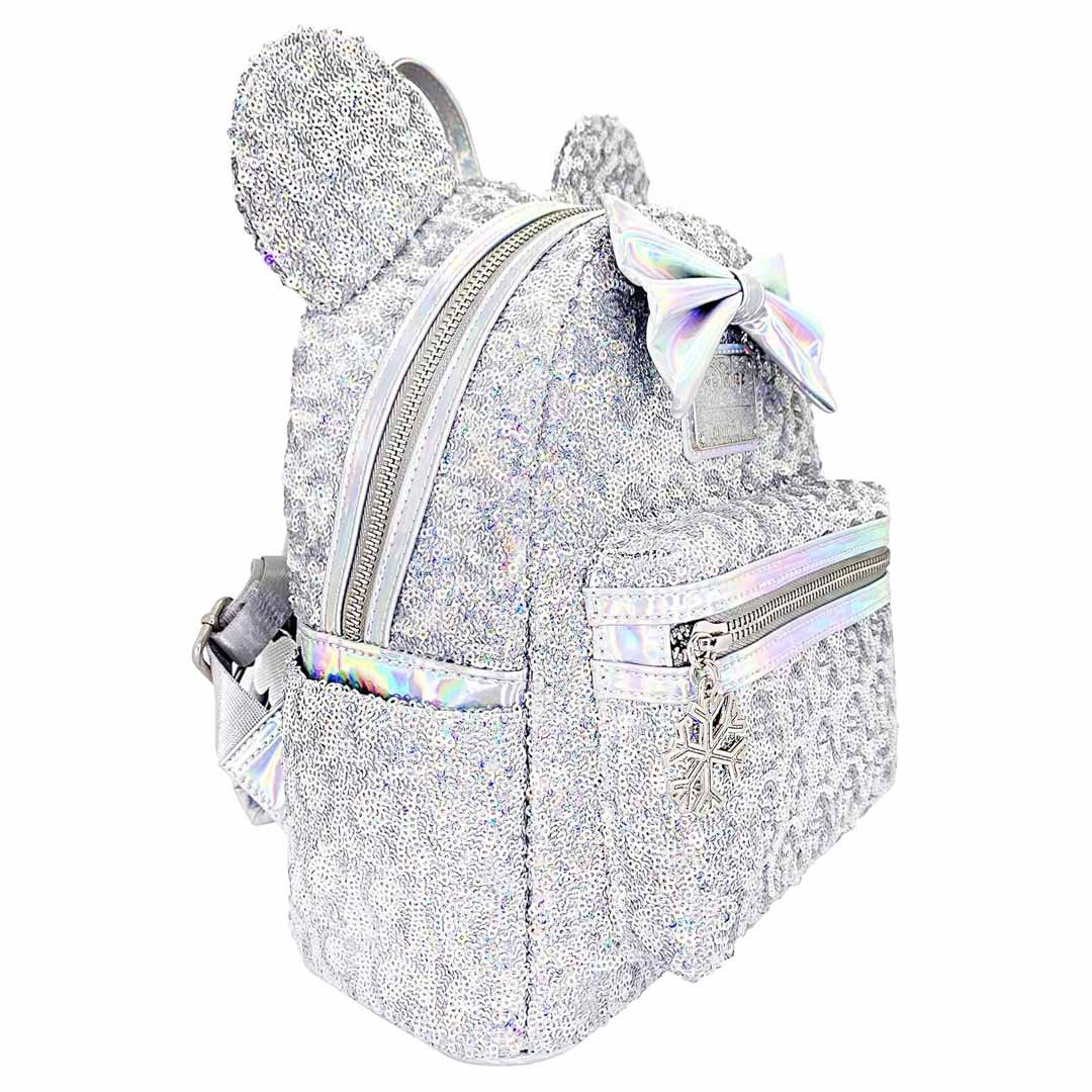 Disney Minnie Mouse Platinum Silver LASR Exclusive Sequin Mini Backpack