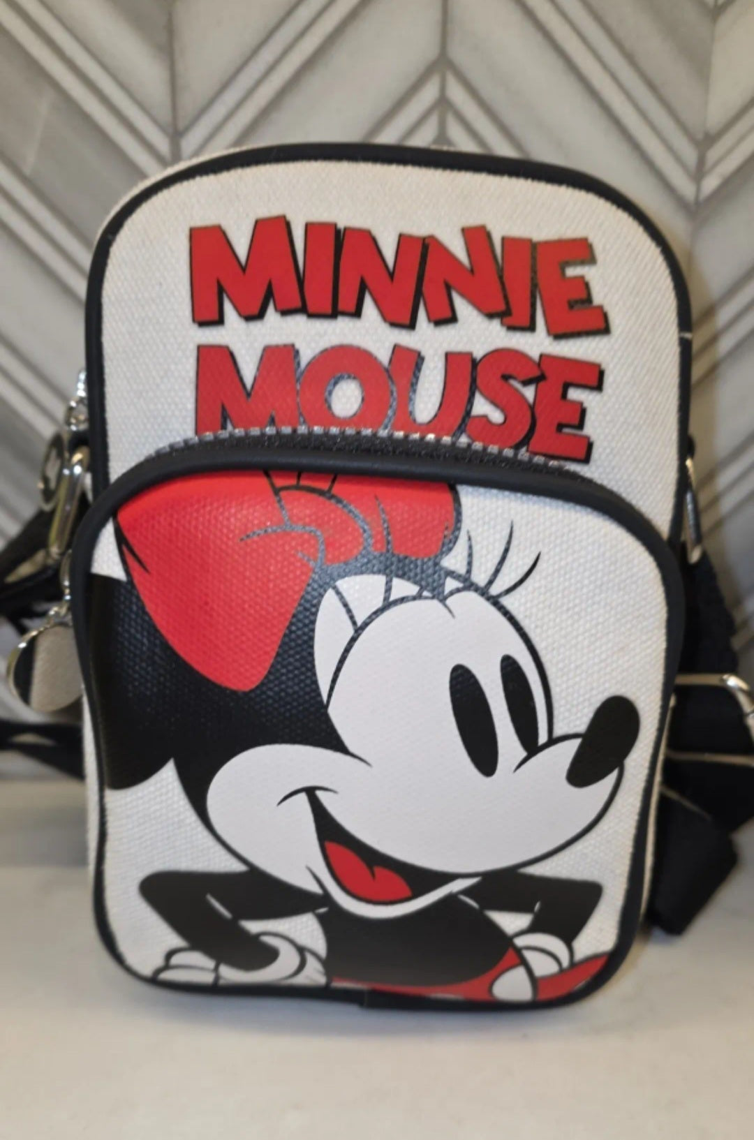 Disney Mickey Mouse Black Denim Purse and Primark Minnie Mouse Canvas Crossbody with Bag Clip Keychains Bundle