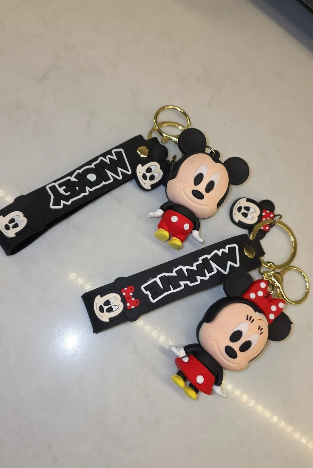 Disney Mickey Mouse Black Denim Purse and Primark Minnie Mouse Canvas Crossbody with Bag Clip Keychains Bundle