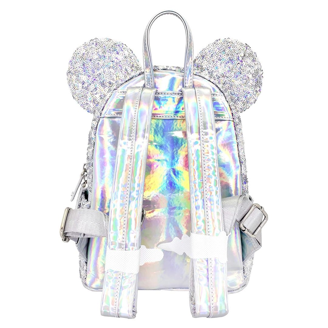 Disney Minnie Mouse Platinum Silver LASR Exclusive Sequin Mini Backpack