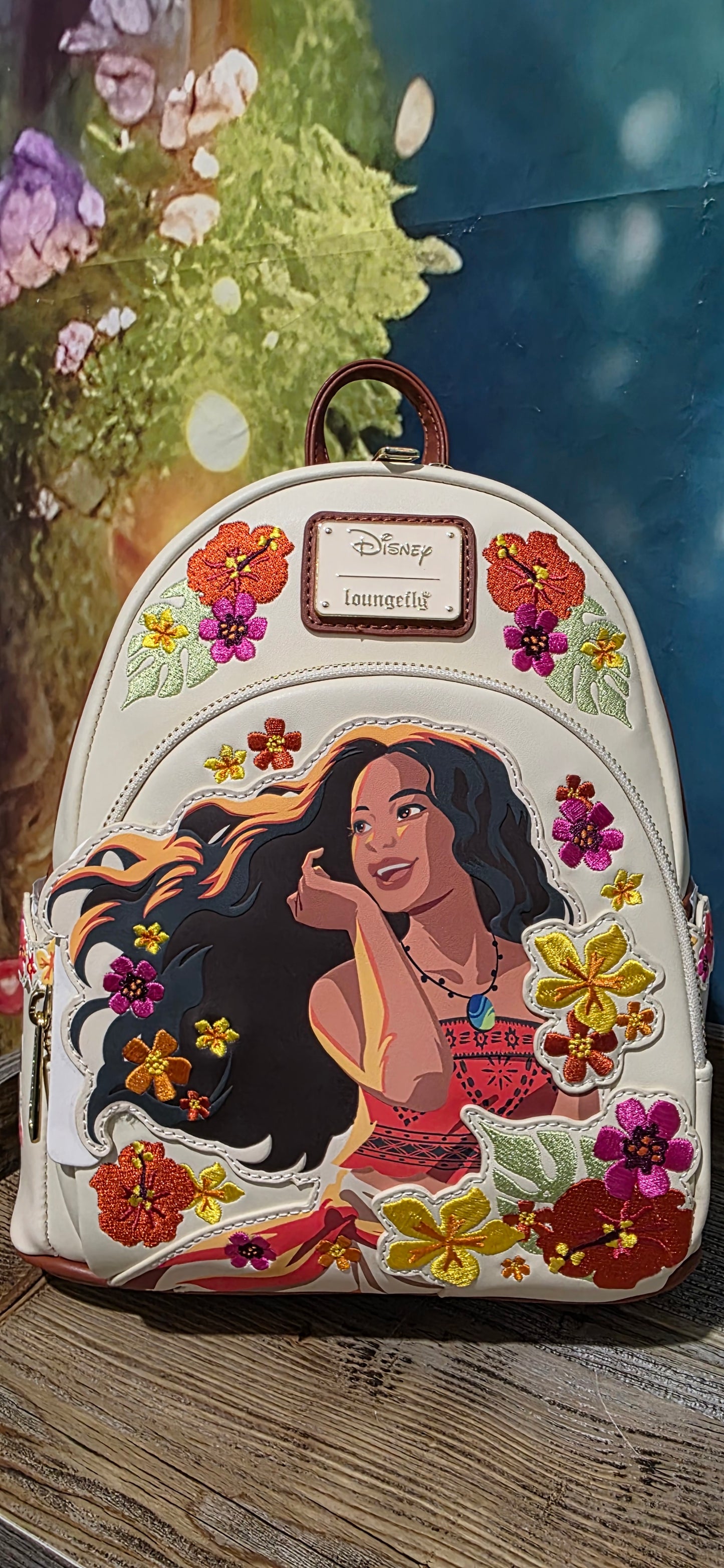BUNDLE: Loungefly Disney Moana Floral Mini Backpack and Matching Wristlet Wallet