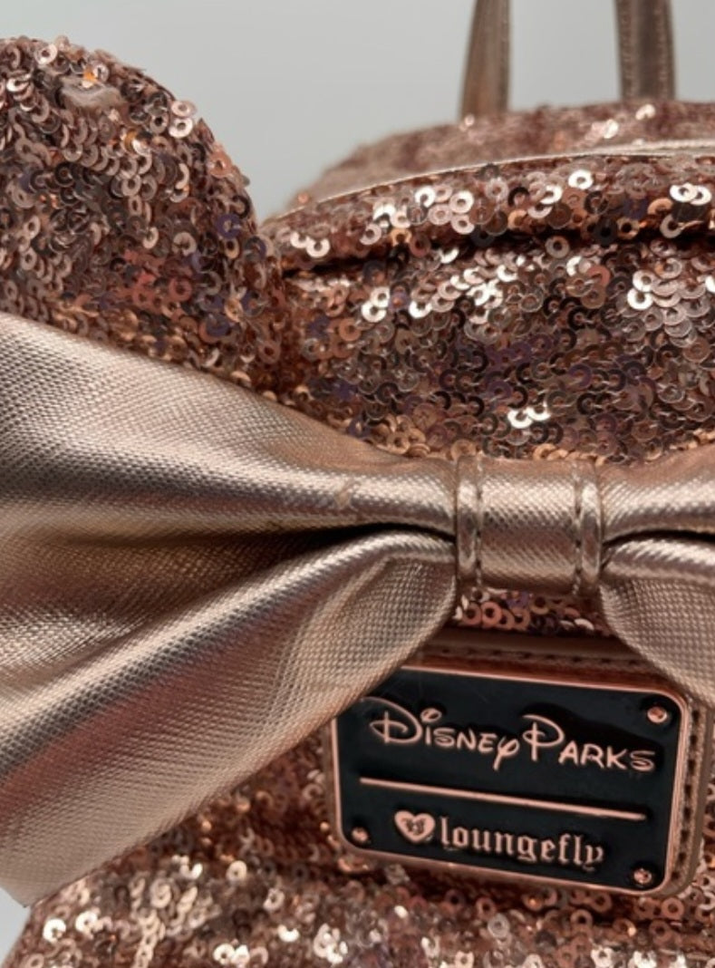Disney Parks Rose Gold HEART TAG RARE Sequin Mini Backpack
