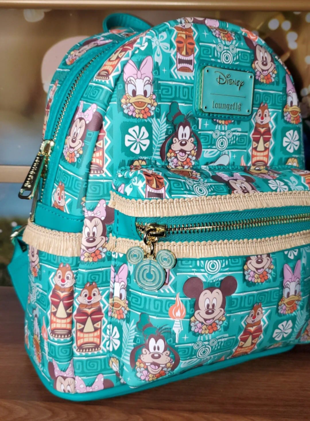 Disney Green Tiki Grotto Treasures Mini Backpack and Matching Zip Around Wallet