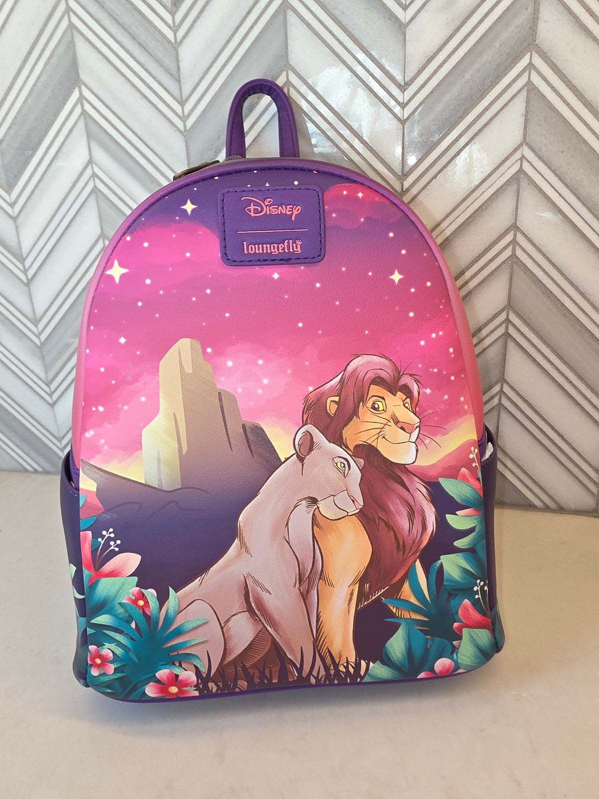 BUNDLE: Loungefly Disney The Lion King Nala and Simba Sunset Pride Rock Mini Backpack and Matching Wallet