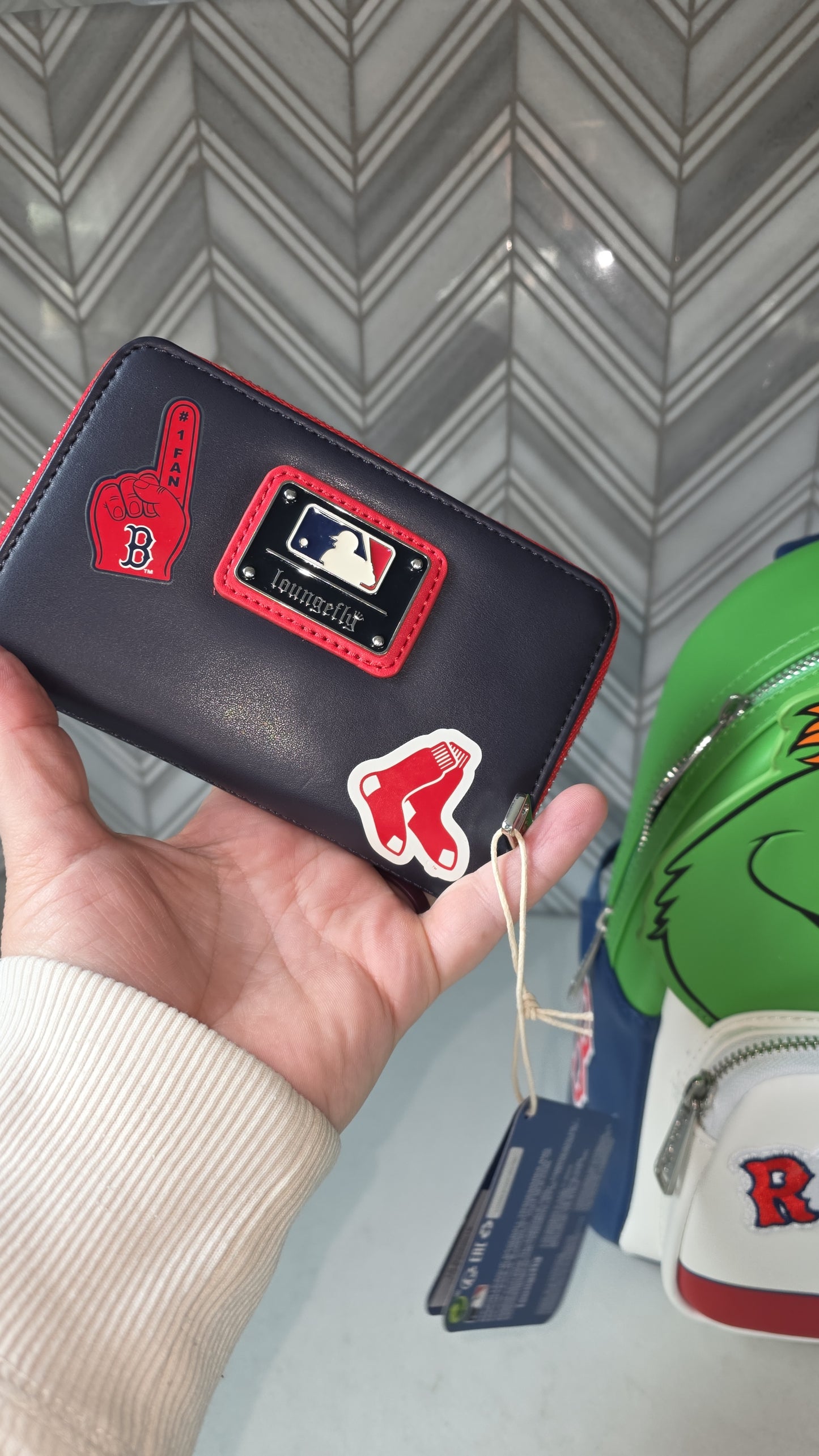 MLB Boston Red Sox Green Monster Mascot Patch Baseball Mini Backpack with Matching Wallet