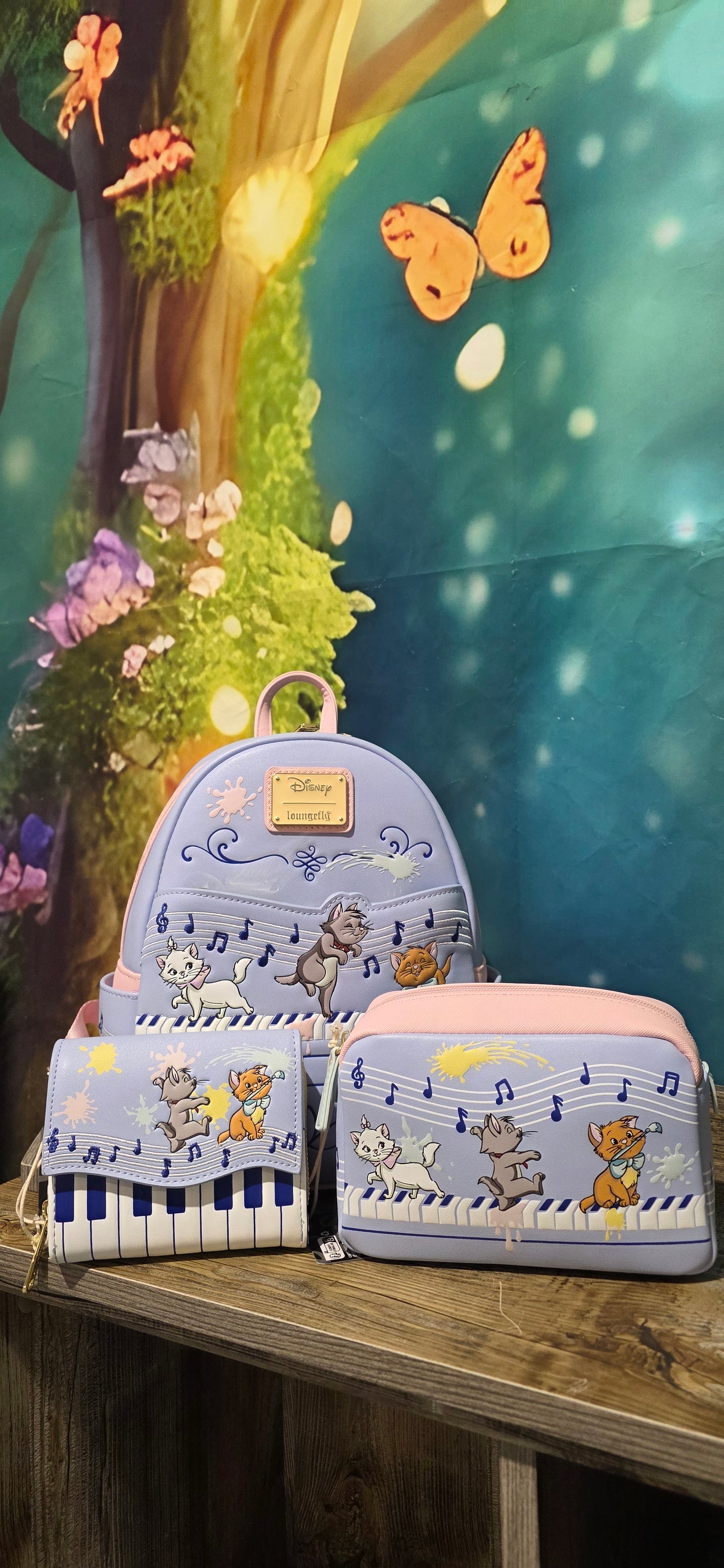 Disney Aristocats Piano Scene Bundle - Mini Backpack, Wallet and Cosmetic Bag