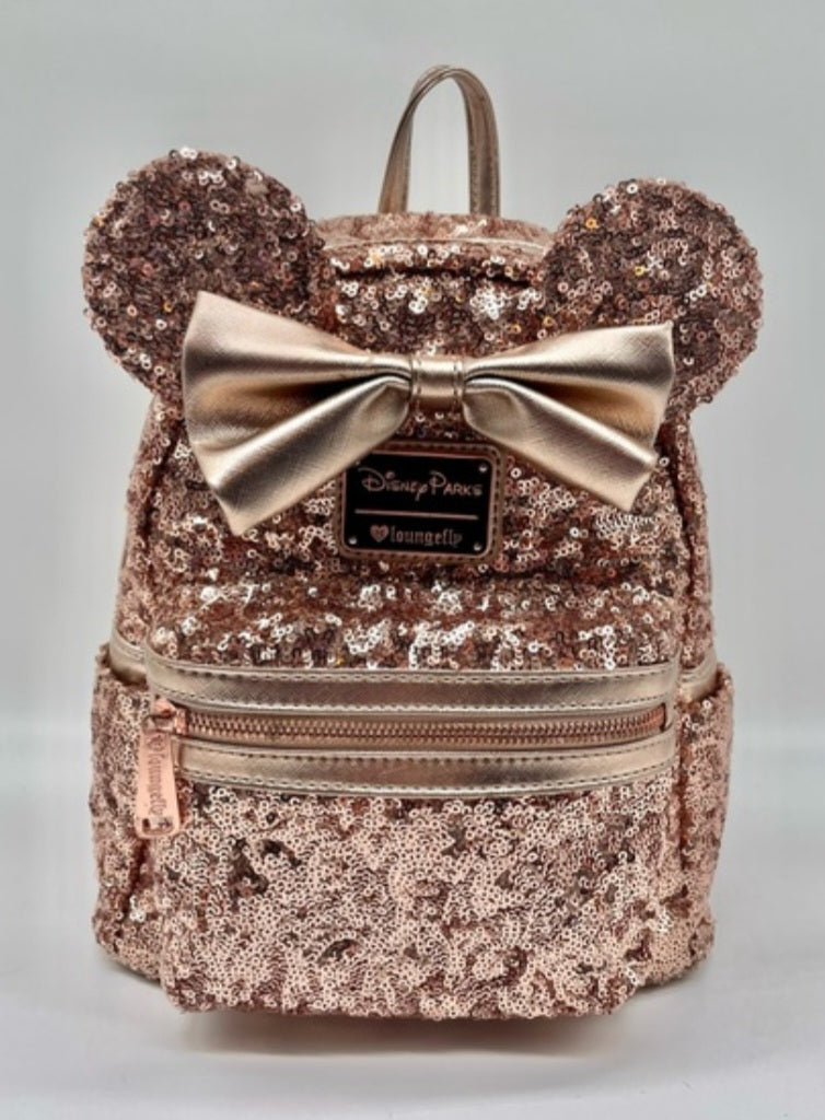 Disney Parks Rose Gold HEART TAG RARE Sequin Mini Backpack
