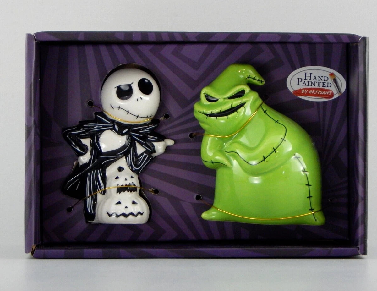 KITCHEN: Disney NBC The Nightmare Before Christmas Jack Skellington and Oogie Boogie Salt and Pepper Shakers Handpainted