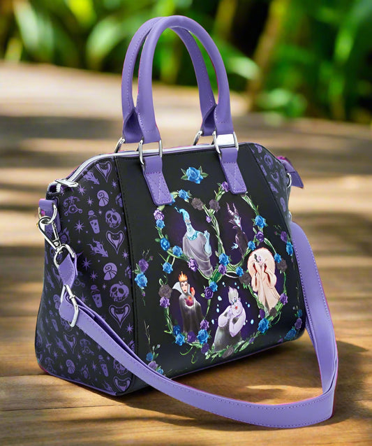 Disney Villains Floral Group Icons Satchel Purple Crossbody