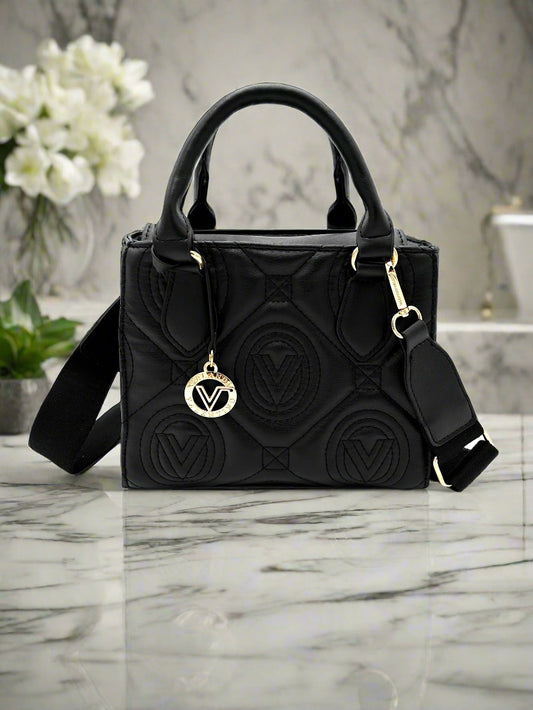Valentino Orlandi Black Tote with Big Logo Eyelet